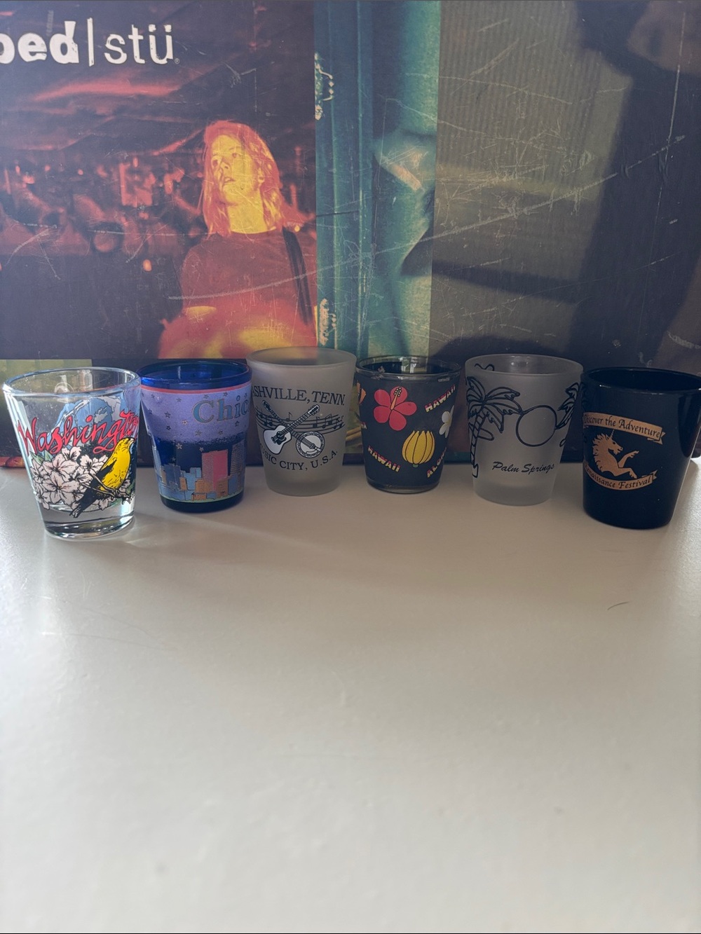 Lot 6 Collectible Souvenir Shot Glasses Chicago Hawaii Nashville DC Palm Springs